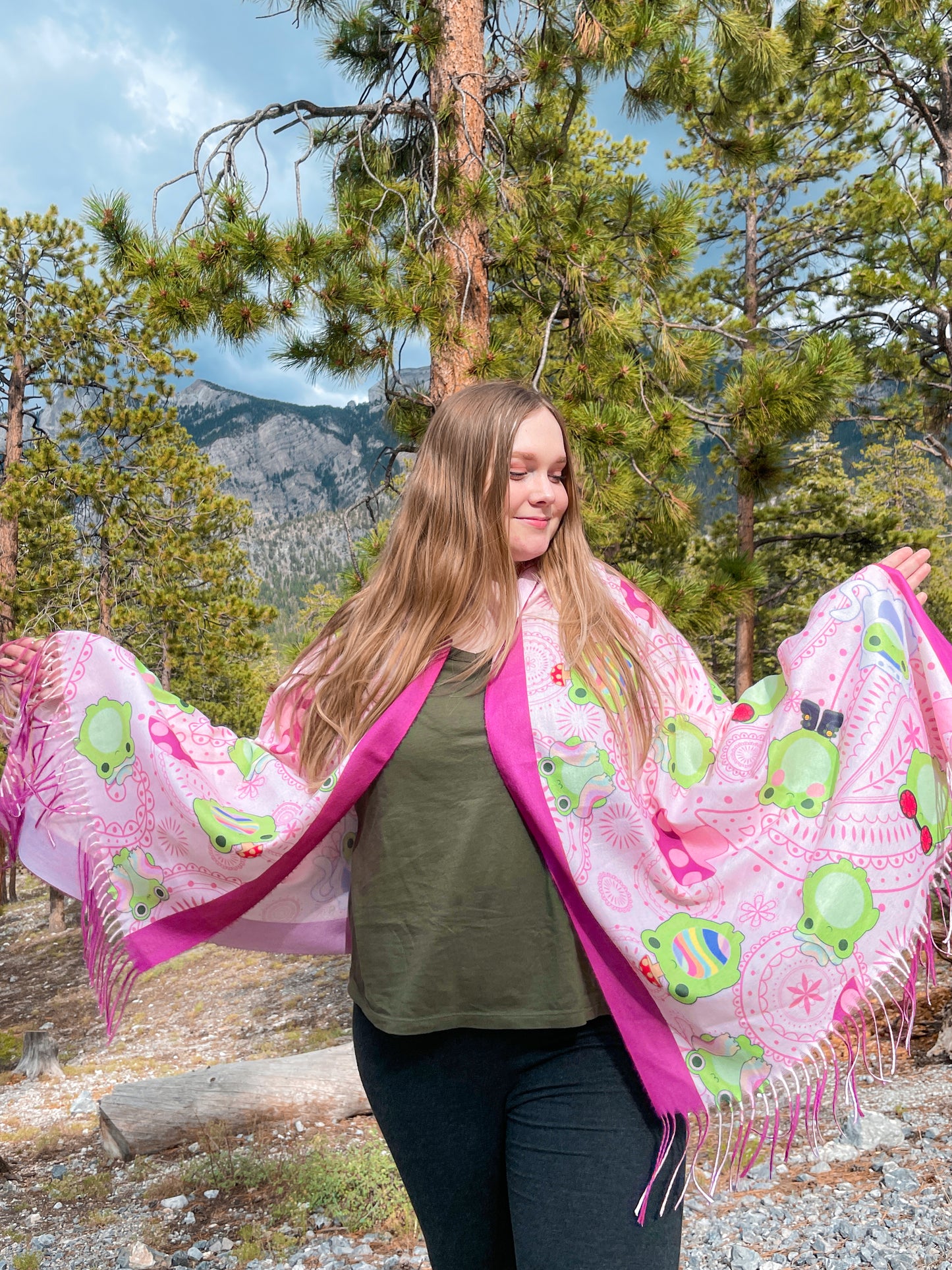 Pink Rave Frog Pashmina